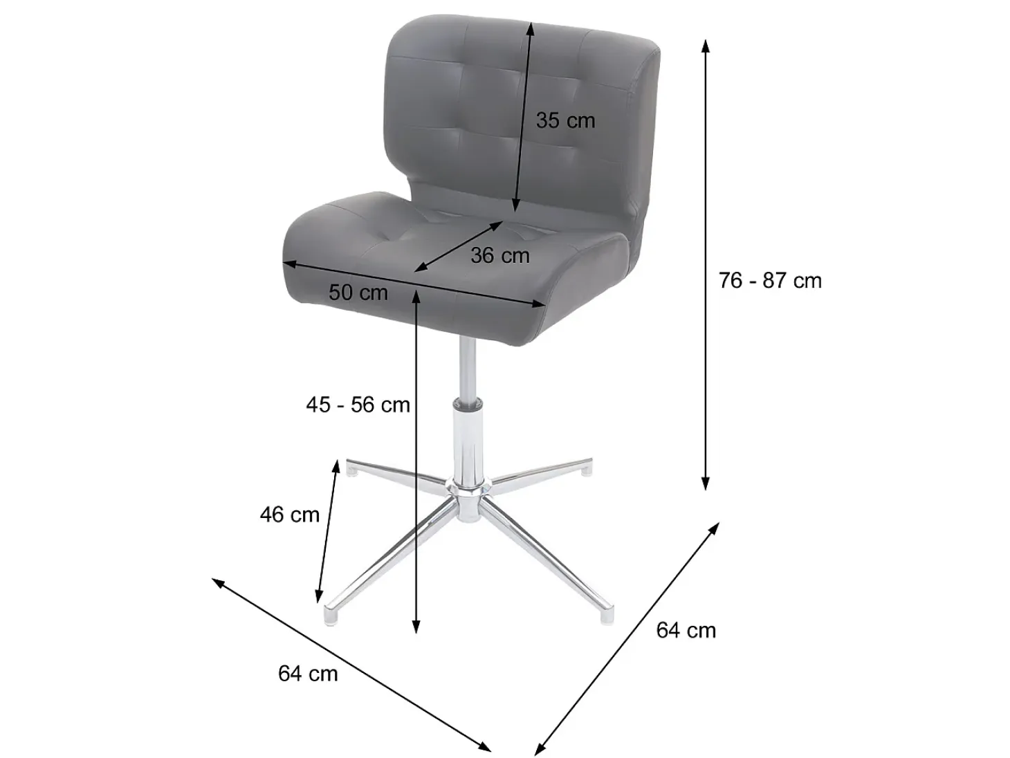 Silla de comedor MCW-H42, piel sintética vintage gris oscuro, base negra