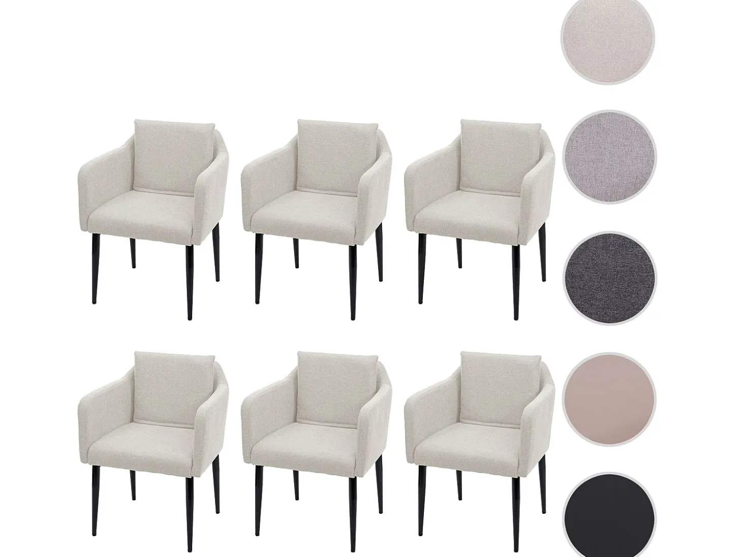Silla de comedor MCW-H93 (juego de 6), tela/textil crema-beige