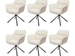 Silla de comedor MCW-K33 (juego de 6), polipiel, crema