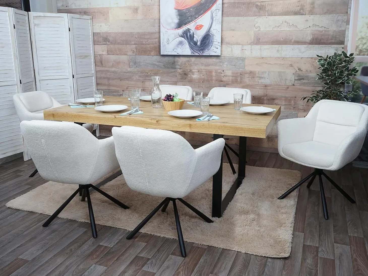 Silla de comedor MCW-K33 (juego de 6), bouclé-blanco