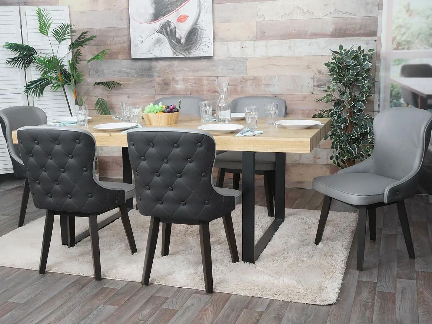 Silla de comedor MCW-M60 (juego de 6), gris oscuro-gris claro