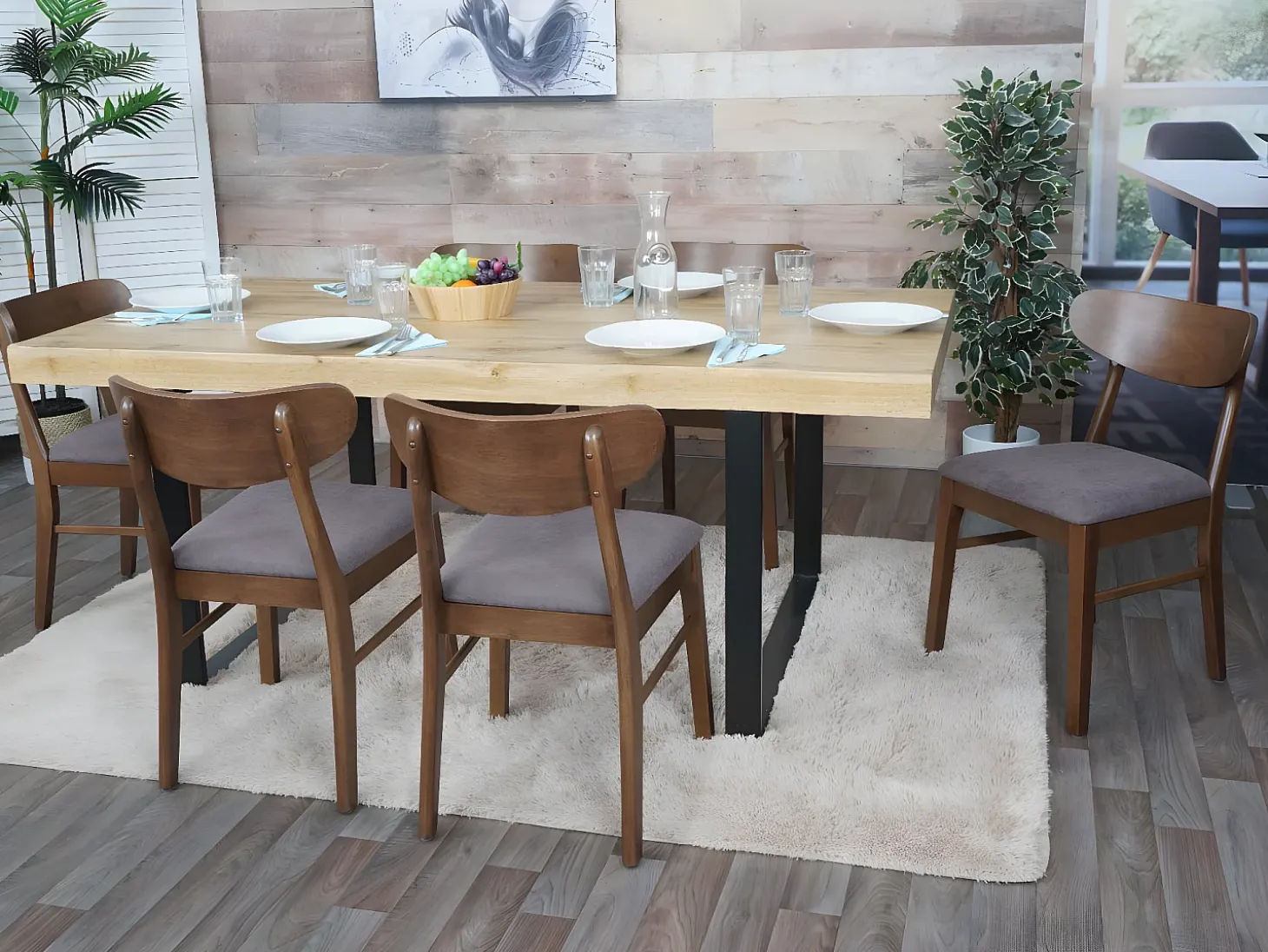 Silla de comedor MCW-M59 (juego de 6), estructura oscura, topo