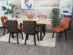 Silla de comedor MCW-M60 (juego de 6), terracota-marrón