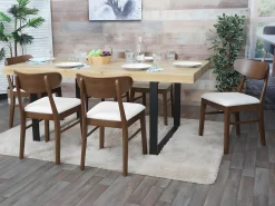 Silla de comedor MCW-M59 (set de 2), estructura oscura, crema