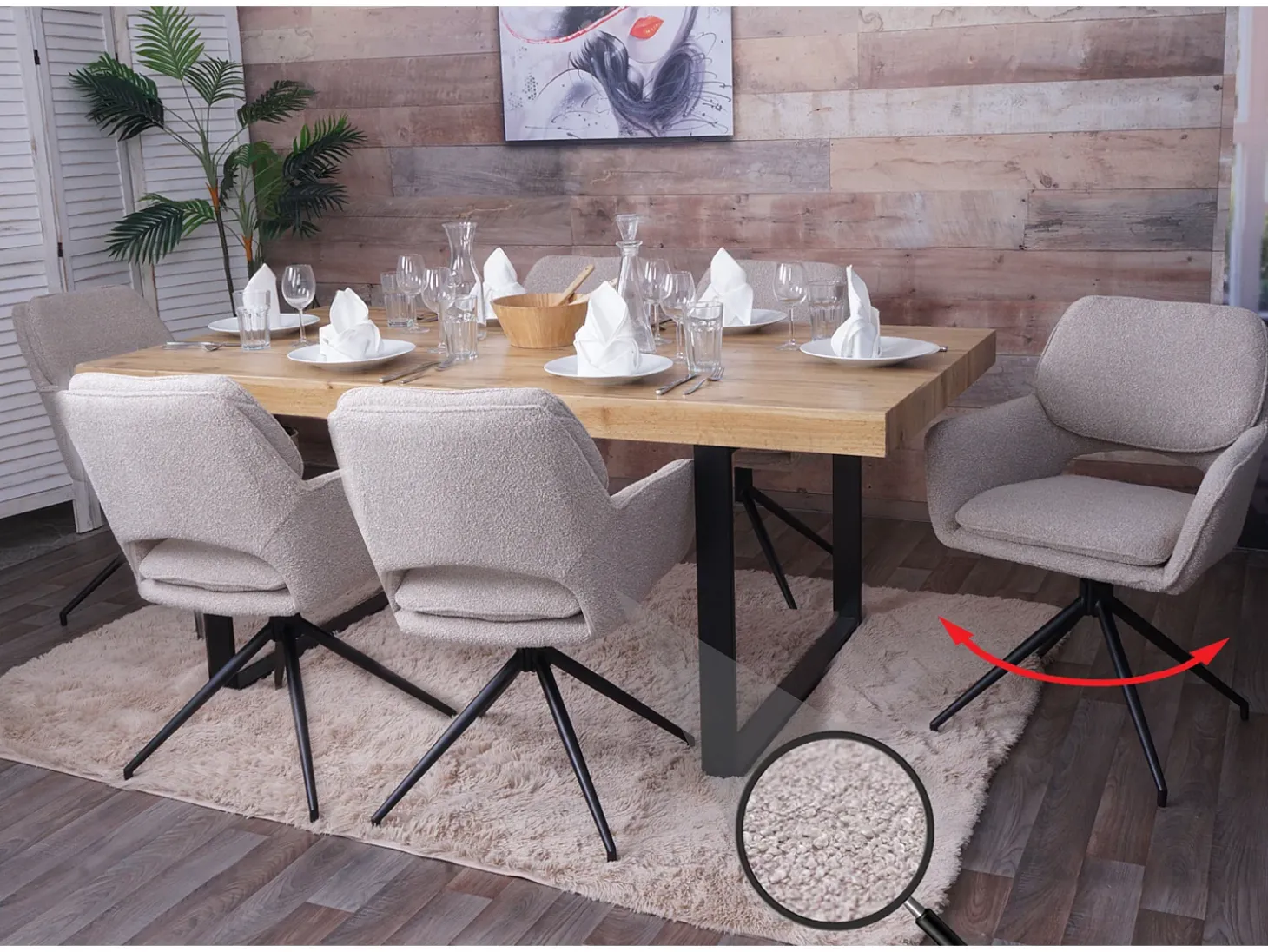Silla de comedor MCW-N74 (juego de 6), beige