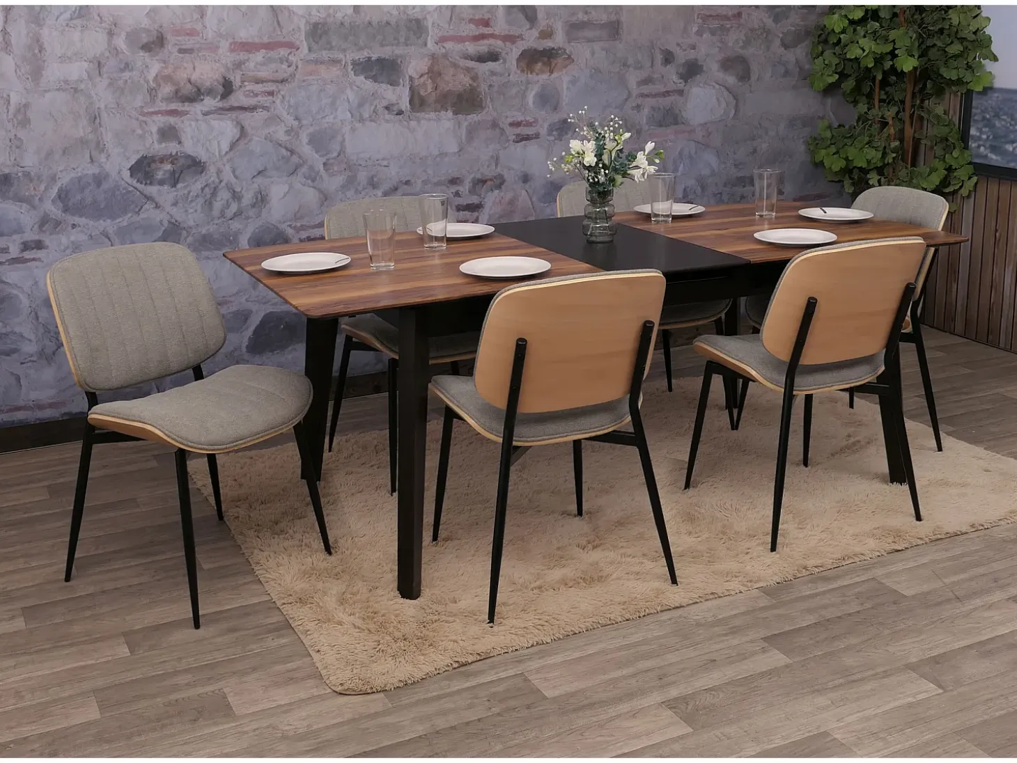 Silla de comedor MCW-O44 (juego de 6), natural, gris claro