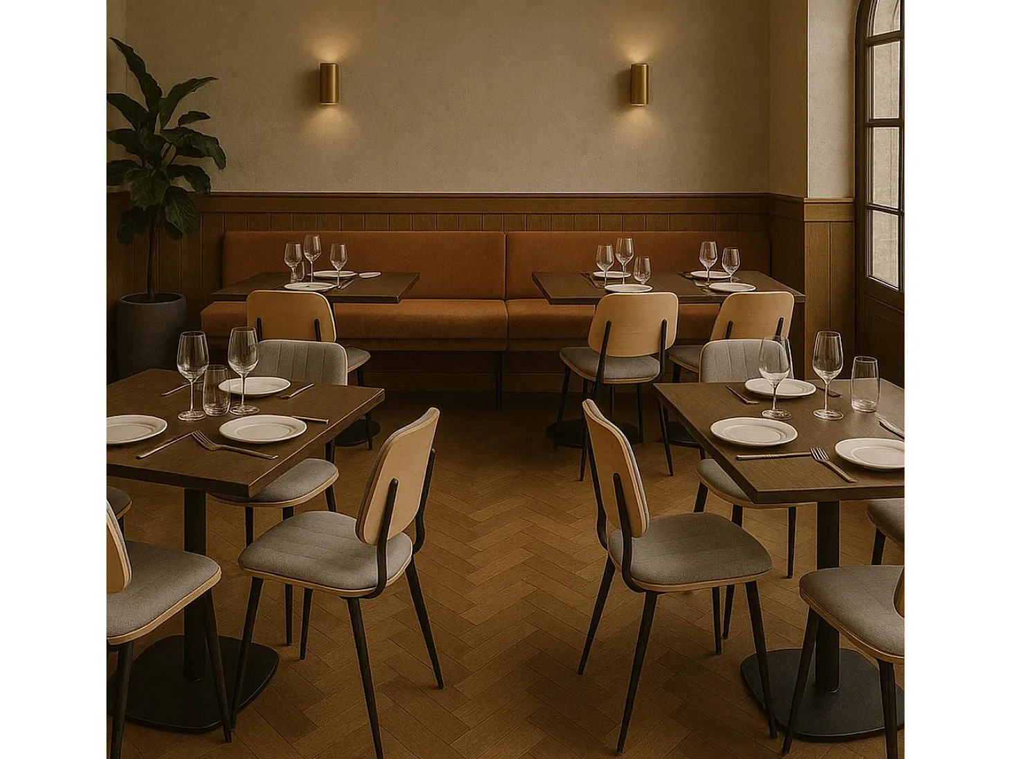Silla de comedor MCW-O44 (juego de 6), natural, gris claro