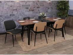 Silla de comedor MCW-O44 (juego de 6), natural, gris oscuro