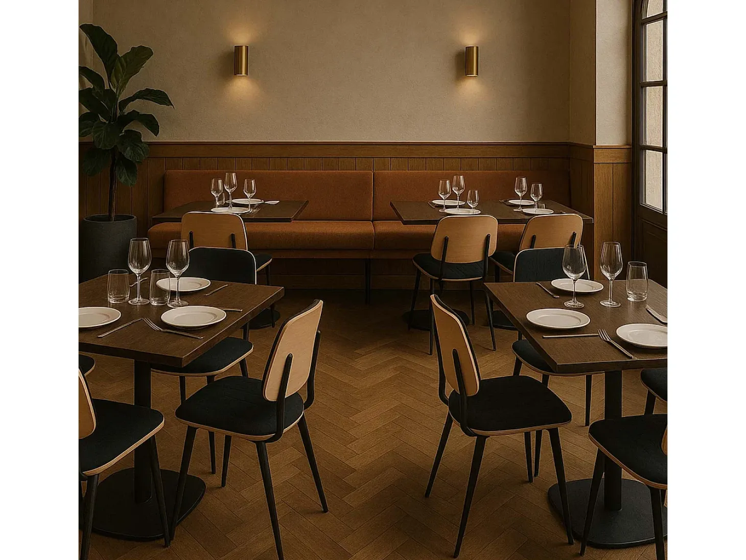 Silla de comedor MCW-O44 (juego de 6), natural, gris oscuro