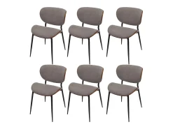 Silla de comedor MCW-O45 (juego de 6), aspecto nogal, gris claro
