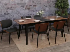 Silla de comedor MCW-O45 (juego de 6), aspecto nogal, gris oscuro