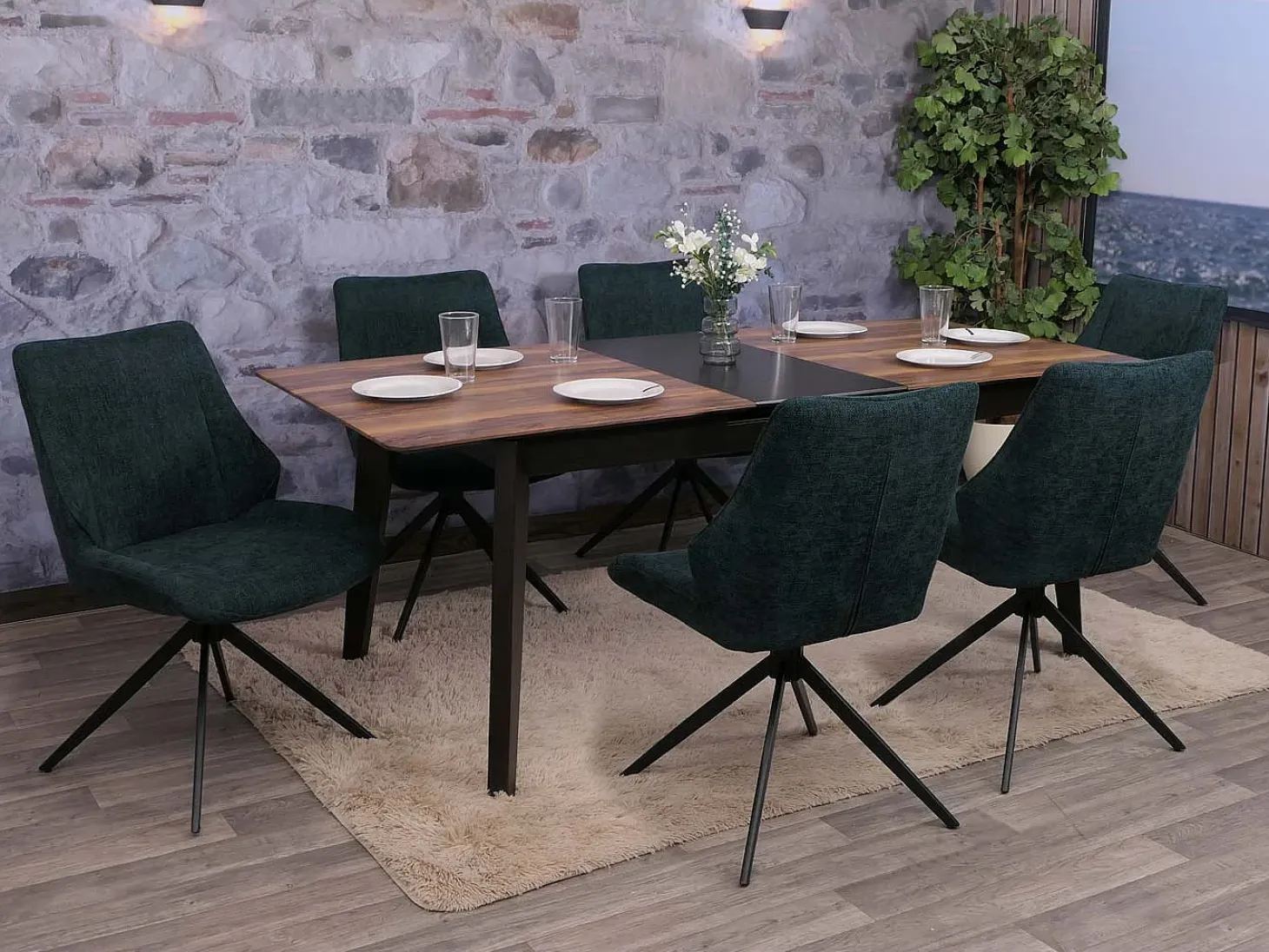 Silla de comedor MCW-O48 (juego de 6), verde petróleo