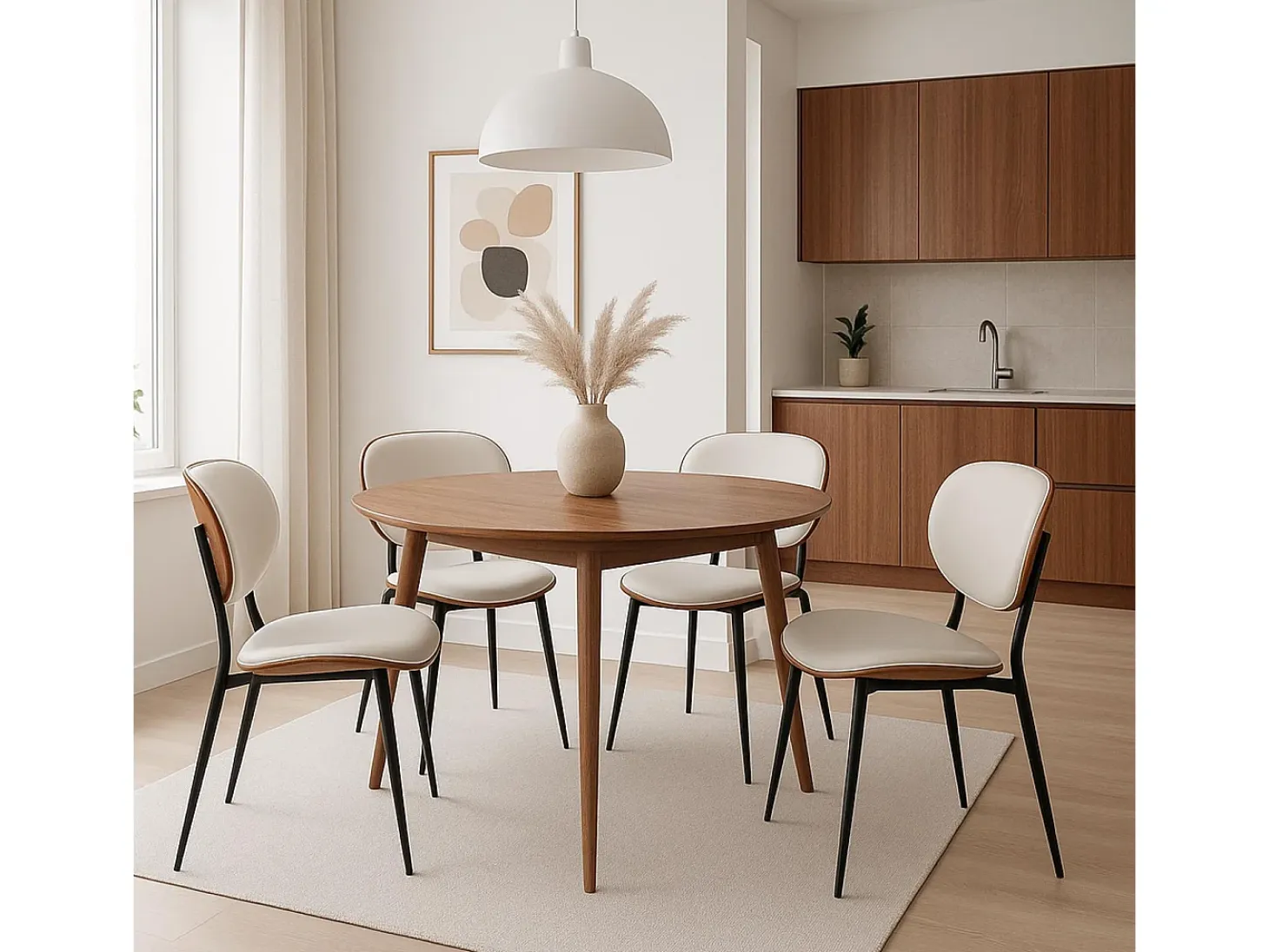 Silla de comedor MCW-O45 (set de 2), aspecto nogal, blanco