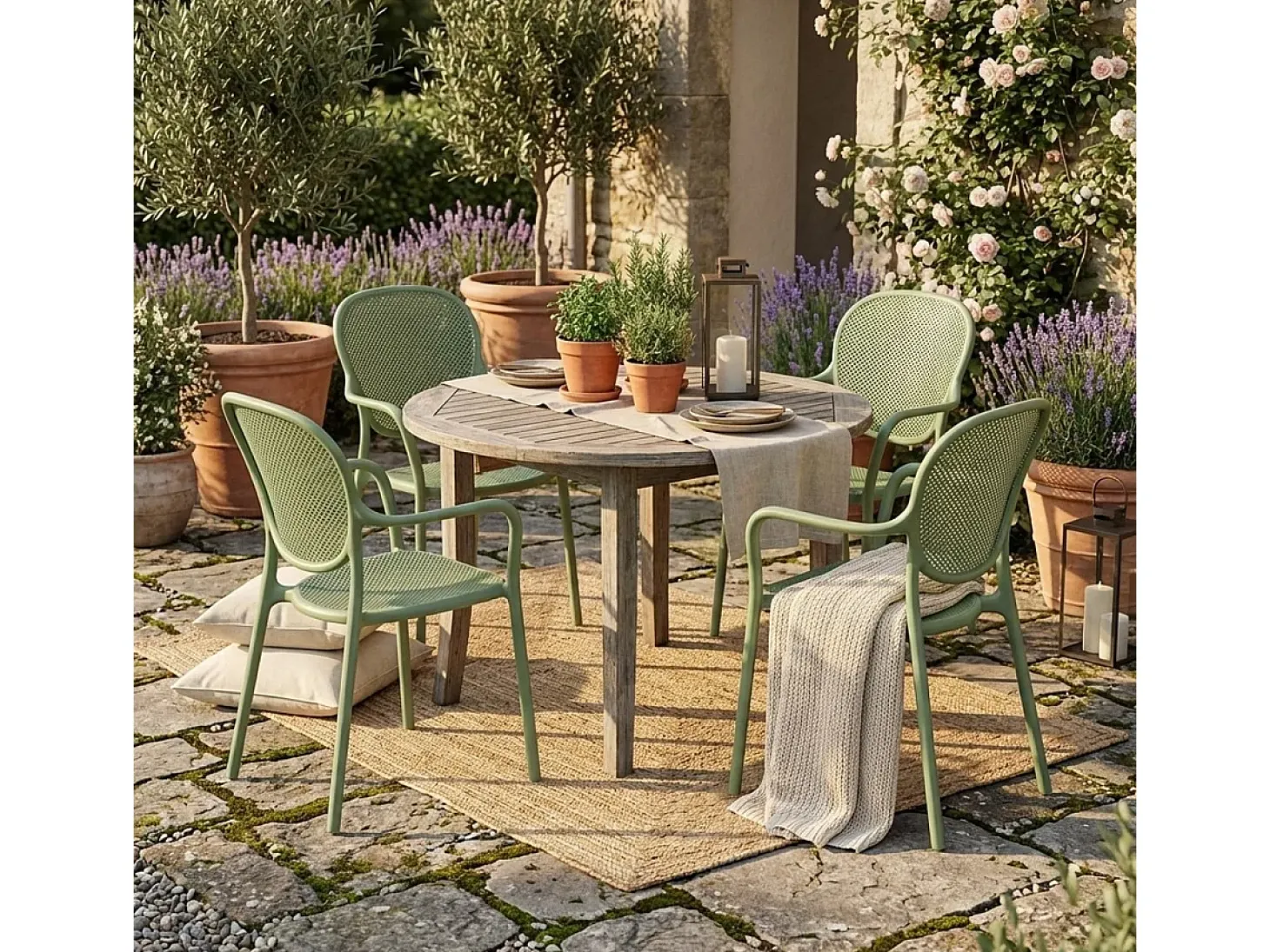 Silla de comedor moderna para bar, restaurante y cocina al aire libre en polipropileno Clara - Verde oscuro