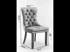 Silla de comedor moderna de terciopelo, patas de madera maciza, clavos decorativos, gris (65 x 50 x 95 cm)