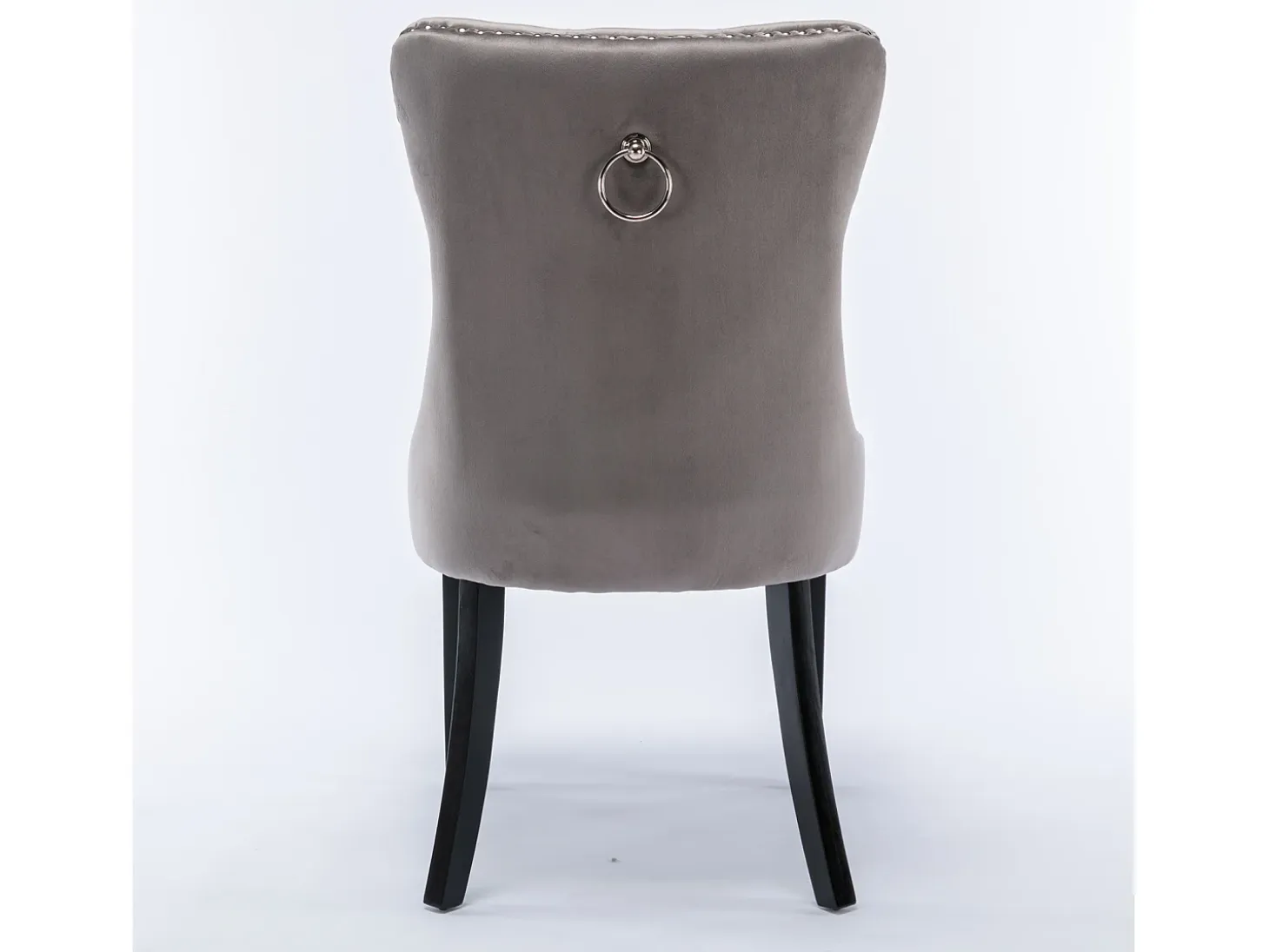 Silla de comedor moderna de terciopelo, patas de madera maciza, clavos decorativos, gris (65 x 50 x 95 cm)