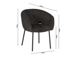 Silla de comedor SEVILLA – Terciopelo acanalado gris – Con reposabrazos – Patas de metal negro – Estilo diseño / industrial