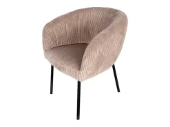 Silla de comedor SEVILLE – Terciopelo de pana arena – Con reposabrazos – Patas de metal negro – Estilo diseño / industrial