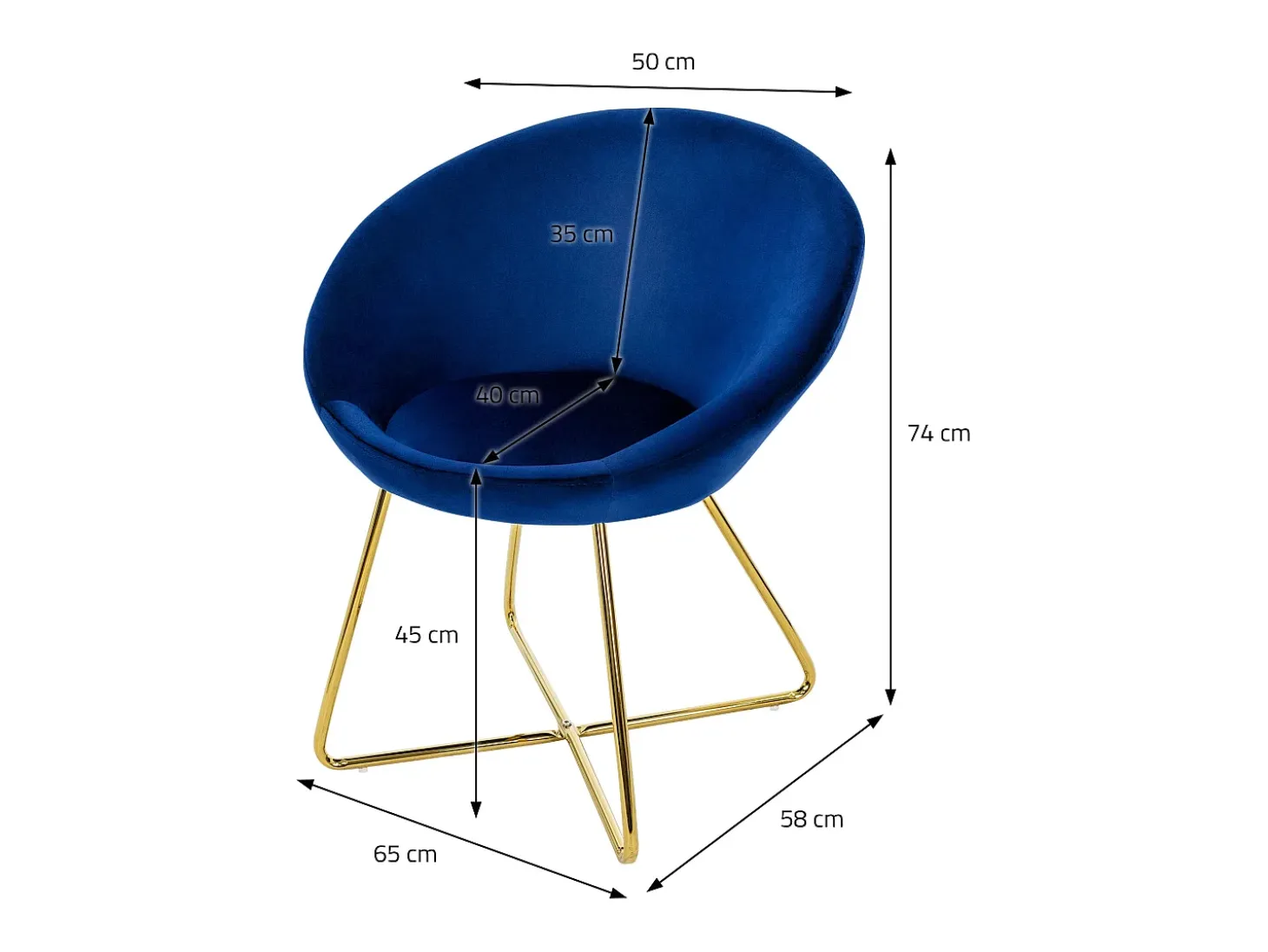 Silla de comedor Silla tapizada Silla de salón Silla de cocina Terciopelo 65x58x