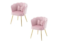 Silla de comedor tapizada de terciopelo con cojín y patas de metal - Respaldo de pétalos - Madera - Rosa (2 piezas)