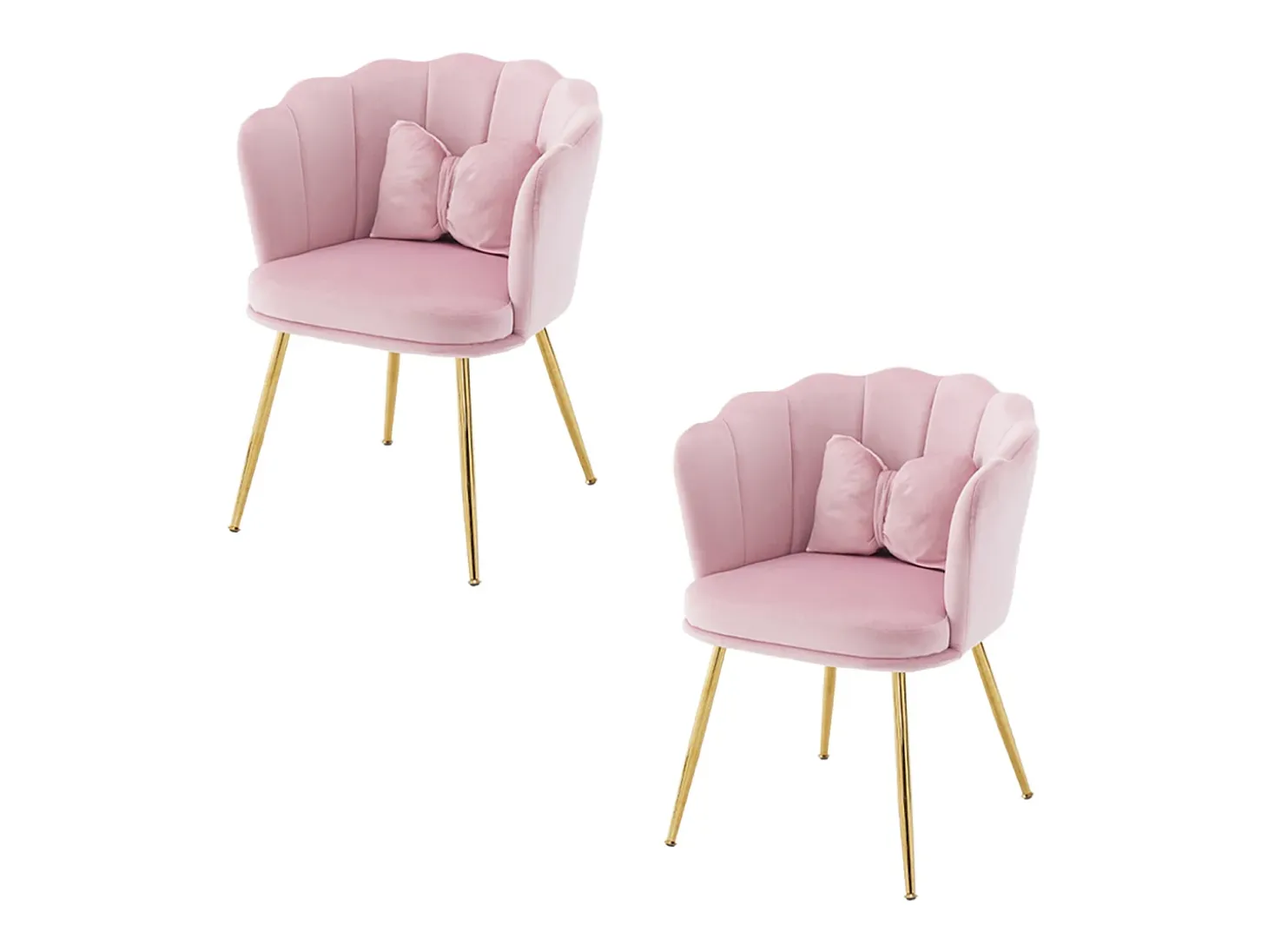 Silla de comedor tapizada de terciopelo con cojín y patas de metal - Respaldo de pétalos - Madera - Rosa (2 piezas)