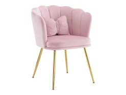 Silla de comedor tapizada de terciopelo con cojín y patas de metal - Respaldo de pétalos - Madera - Rosa (2 piezas)