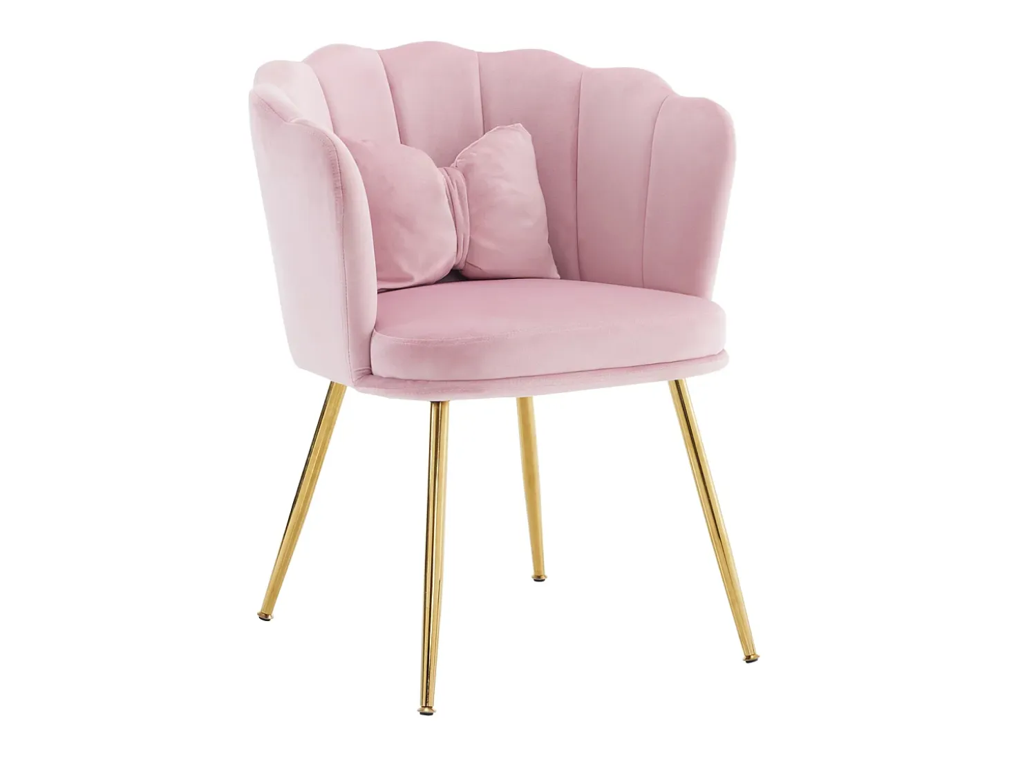 Silla de comedor tapizada de terciopelo con cojín y patas de metal - Respaldo de pétalos - Madera - Rosa (2 piezas)