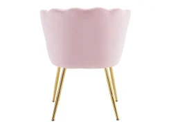 Silla de comedor tapizada de terciopelo con cojín y patas de metal - Respaldo de pétalos - Madera - Rosa (2 piezas)