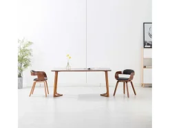 Silla de comedor tela y madera curvada gris oscuro