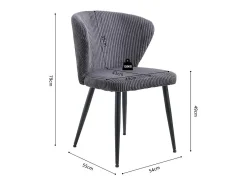 Silla de comedor TORONTO – Terciopelo acanalado gris – Patas de metal negro – Estilo diseño