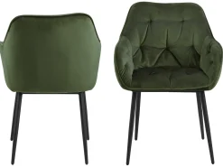 Silla de comedor usada con reposabrazos color verde.