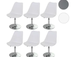 Silla de comedor Vaasa T501 (juego de 6), blanco, base cromada