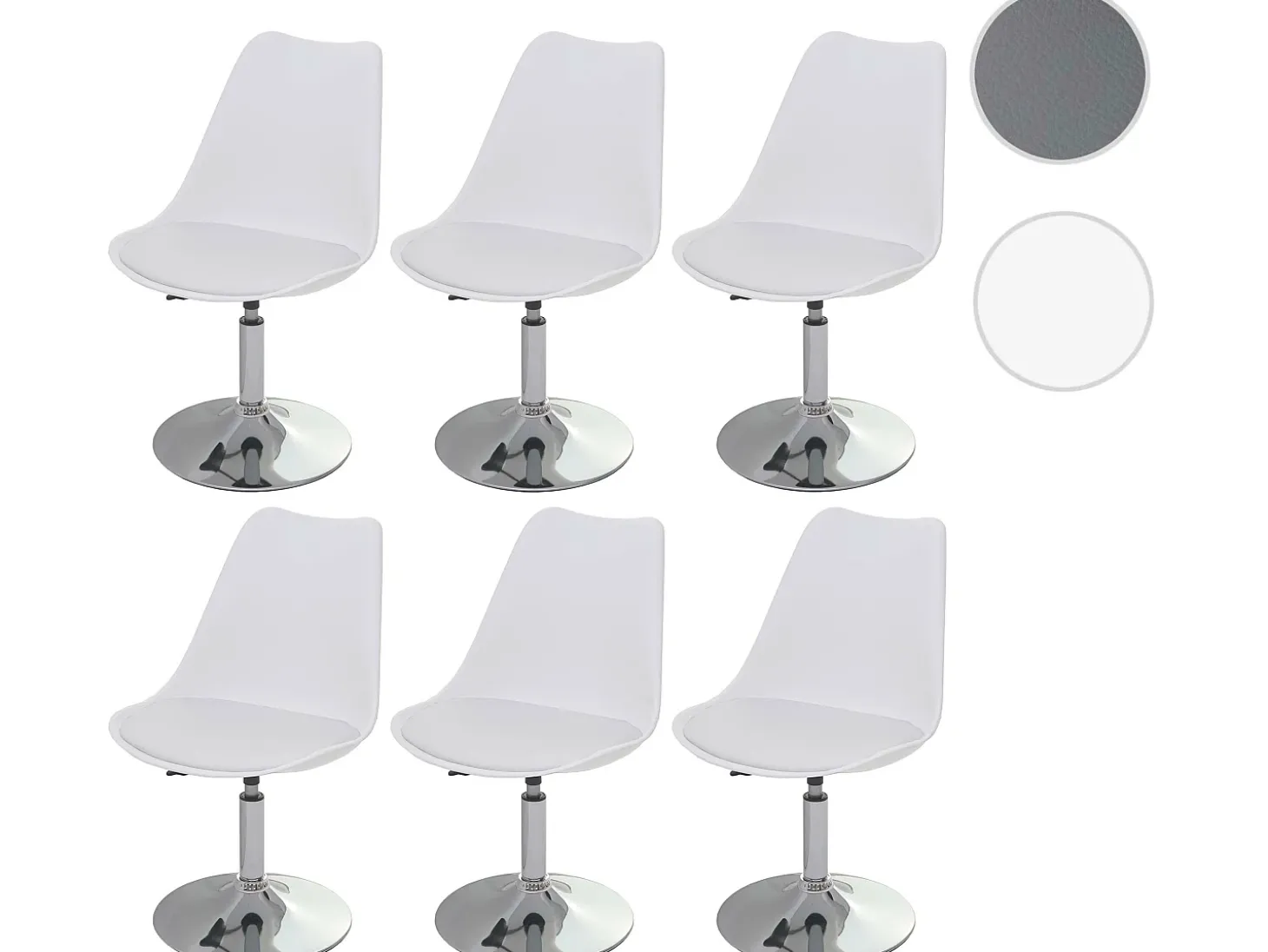 Silla de comedor Vaasa T501 (juego de 6), blanco, base cromada