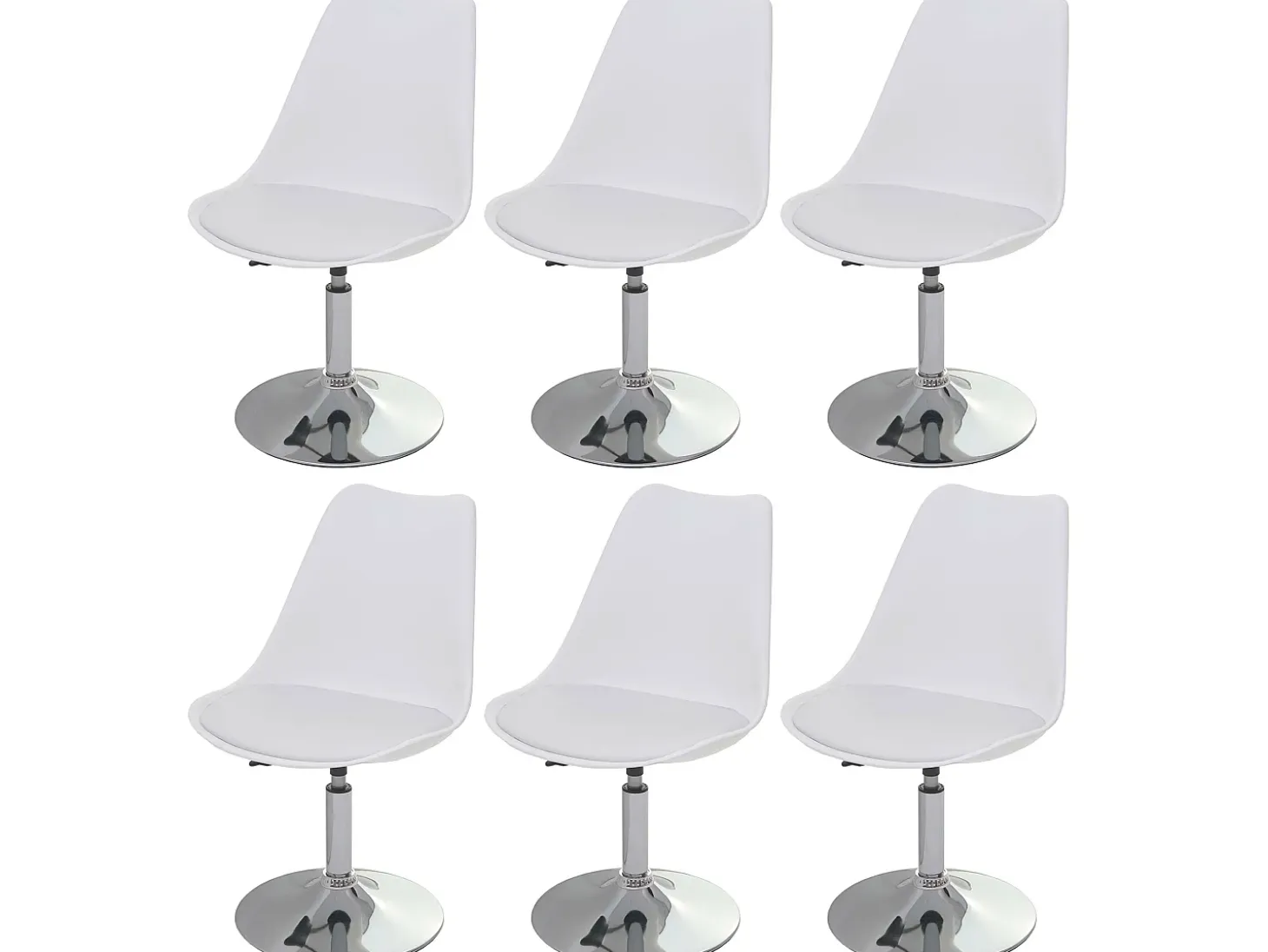 Silla de comedor Vaasa T501 (juego de 6), blanco, base cromada