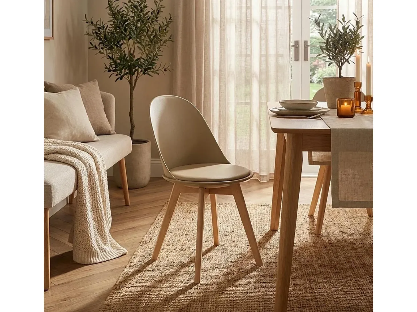 Silla de diseño escandinavo de madera con cojín cocina comedor Bib Nordica - Gris