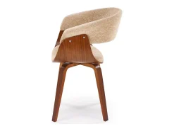 Silla de diseño Moonrise de tela beige con base chapada en nogal