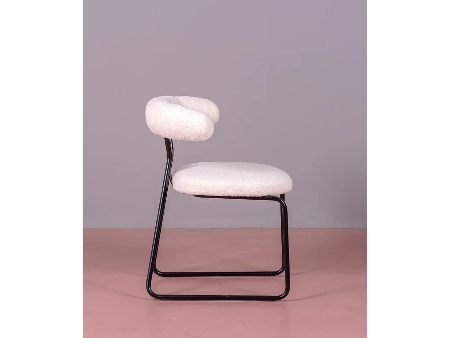 Silla de diseño tapizada en bouclé y patas de acerlo lacado - Oxford - Blanco