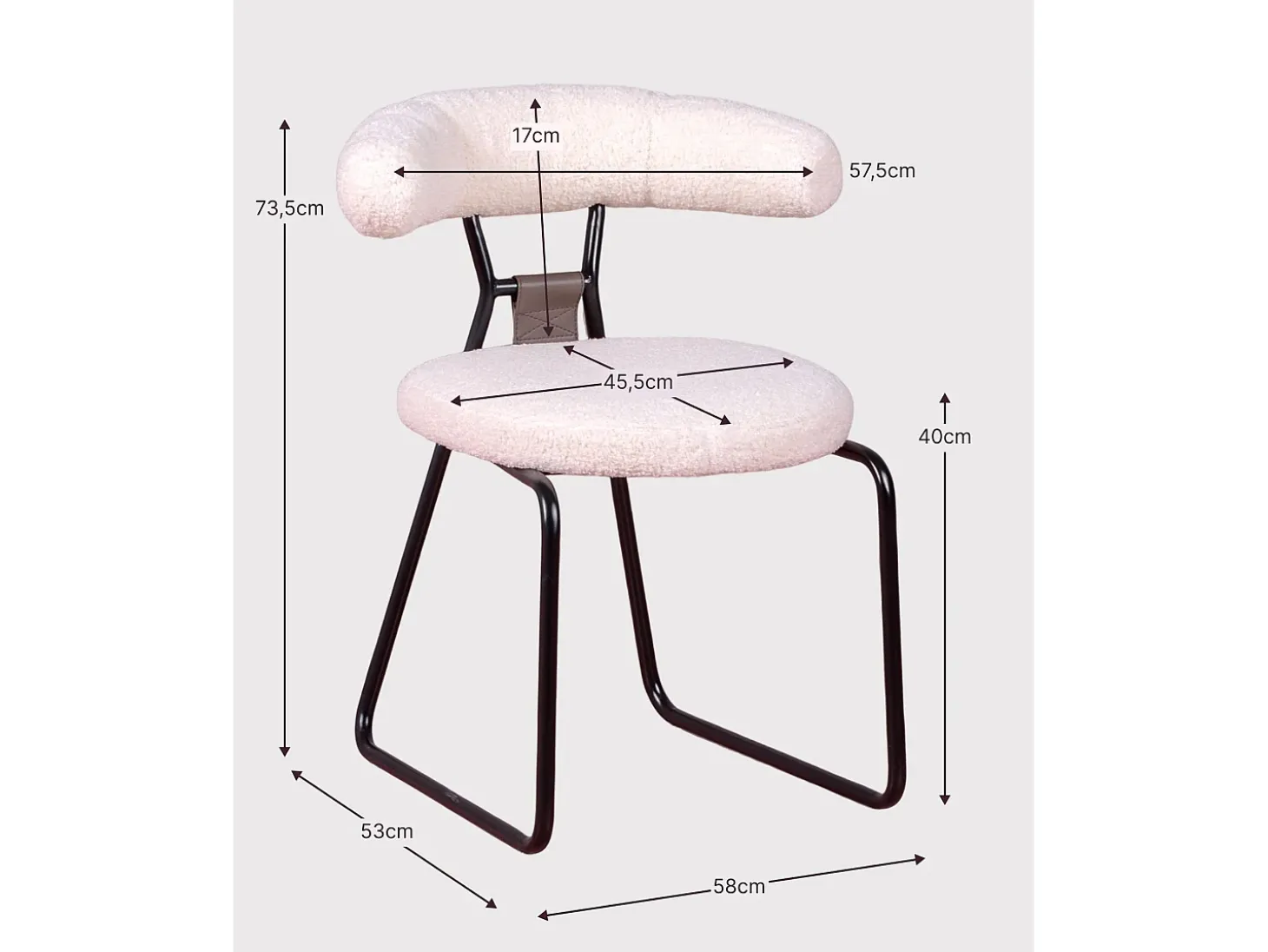 Silla de diseño tapizada en bouclé y patas de acerlo lacado - Oxford - Blanco
