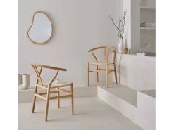 Silla de madera con asiento de cuerda, set de 2 natural