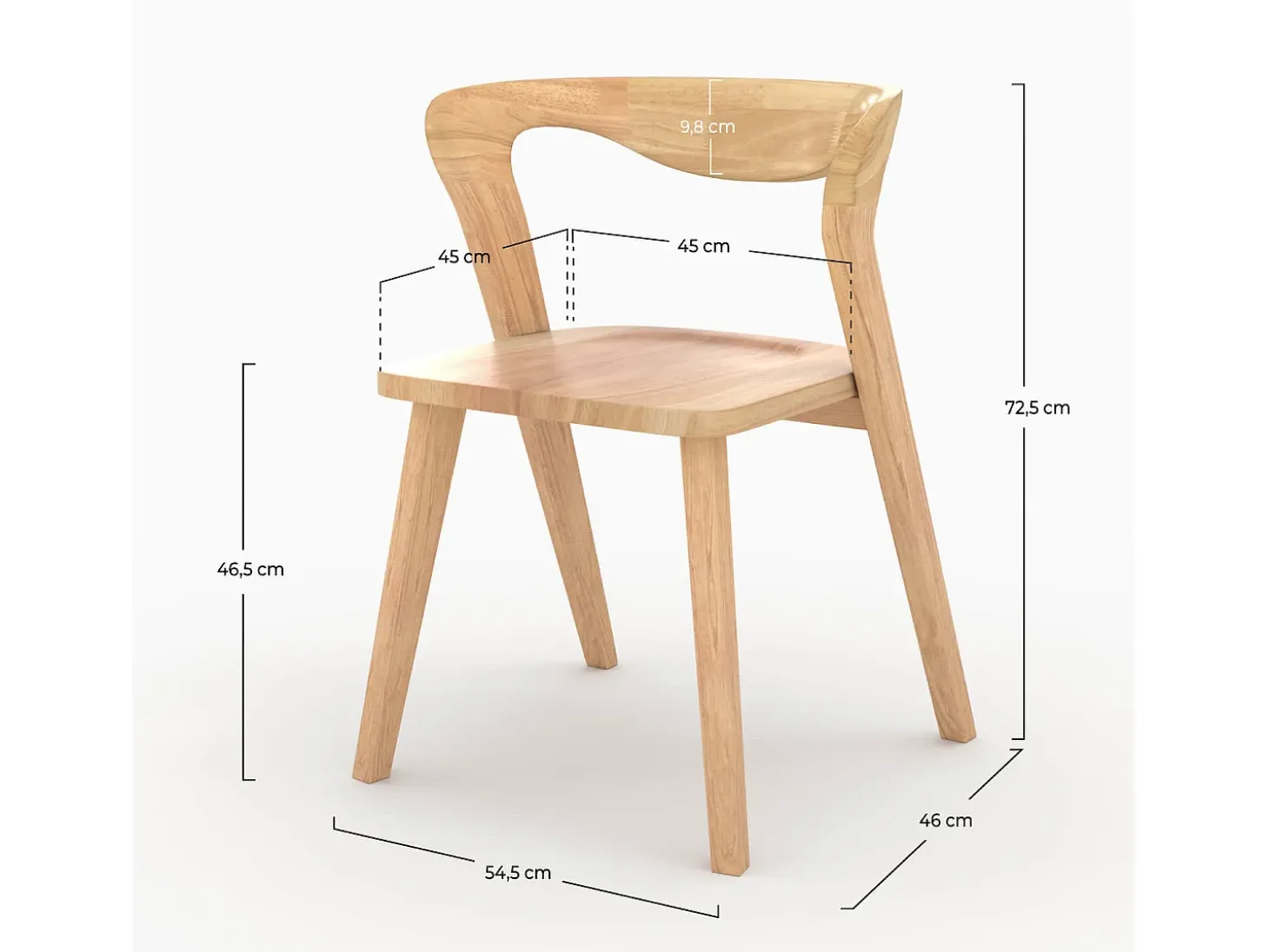 Silla de madera de caucho claro, respaldo curvado - Vega
