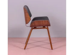 Silla de madera oscura de nogal con cojín de polipiel - Nordic - Negro