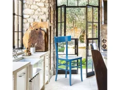 Silla de madera rústica clásica para comedor cocina bar restaurante Milano - Azul
