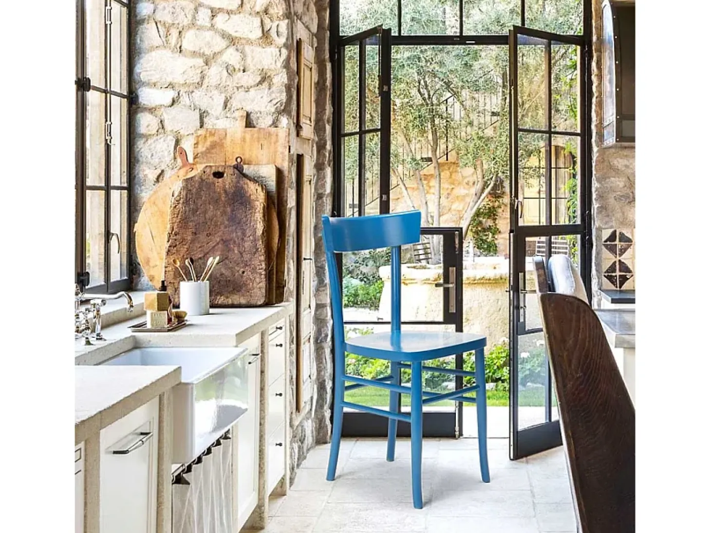 Silla de madera rústica clásica para comedor cocina bar restaurante Milano - Azul