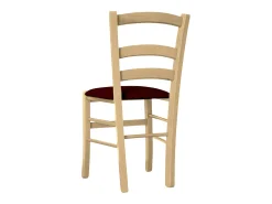 Silla de madera veneciana natural con asiento de piel sintética marrón