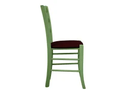 Silla de madera Venezia verde con asiento de piel sintética marrón