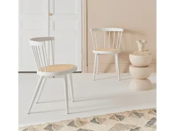 Silla de madera y caña, set de 2 blanco
