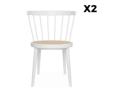 Silla de madera y caña, set de 2 blanco