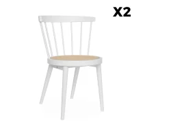 Silla de madera y caña, set de 2 blanco