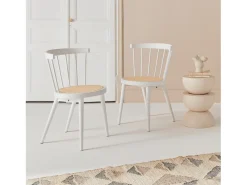 Silla de madera y caña, set de 2 blanco