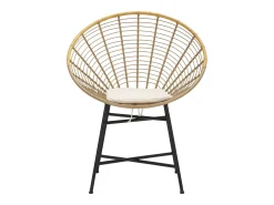Silla de metal y ratán con cojín blanco boho chic Panama